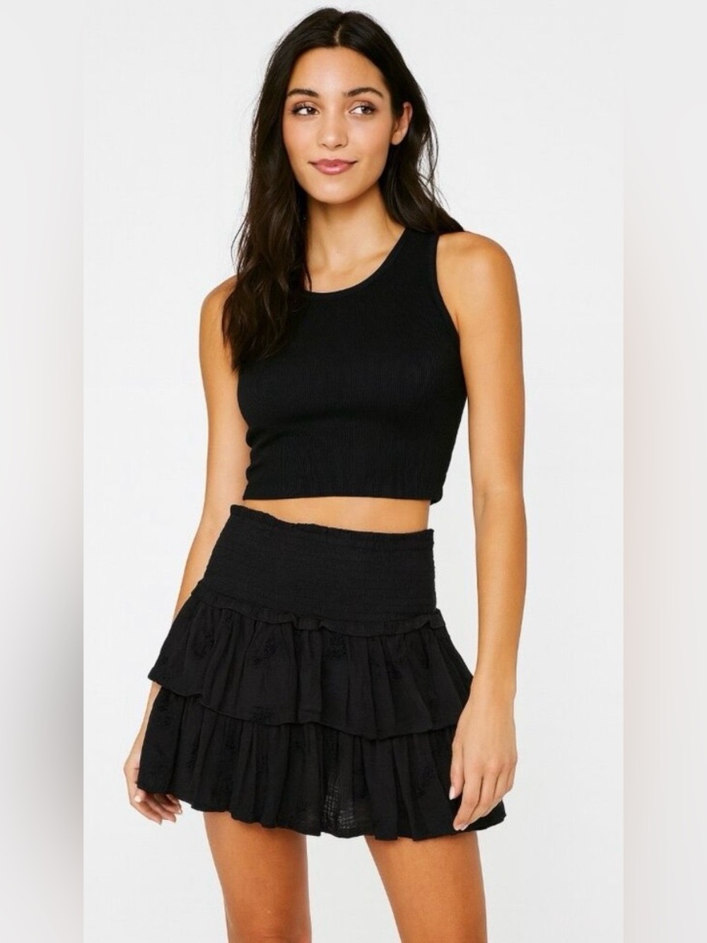 Unsubscribed NWT 2087 Smocked Short Skirt Solid Faded Black Size 6 Floral print
